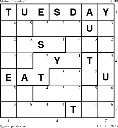 The grouppuzzles.com Medium Tuesday puzzle for  with all 6 steps marked