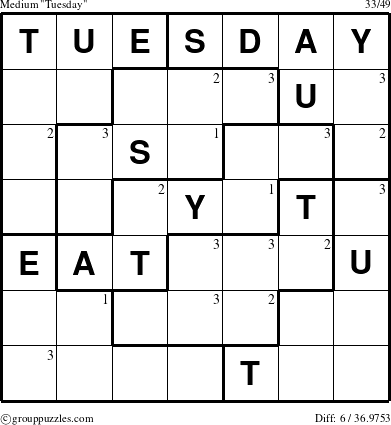 The grouppuzzles.com Medium Tuesday puzzle for  with the first 3 steps marked