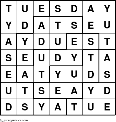 The grouppuzzles.com Answer grid for the Tuesday puzzle for 