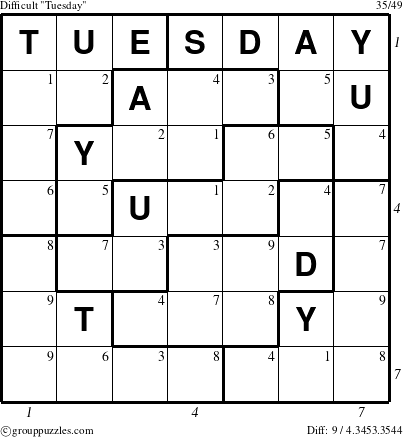 The grouppuzzles.com Difficult Tuesday puzzle for  with all 9 steps marked