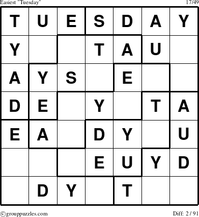 The grouppuzzles.com Easiest Tuesday puzzle for 