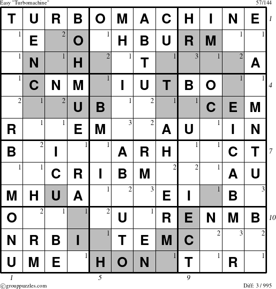 The grouppuzzles.com Easy Turbomachine puzzle for  with all 3 steps marked