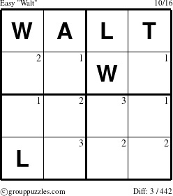 The grouppuzzles.com Easy Walt puzzle for  with the first 3 steps marked