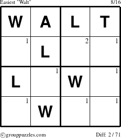 The grouppuzzles.com Easiest Walt puzzle for  with the first 2 steps marked