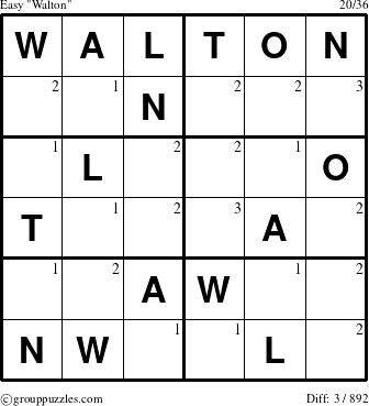 The grouppuzzles.com Easy Walton puzzle for  with the first 3 steps marked