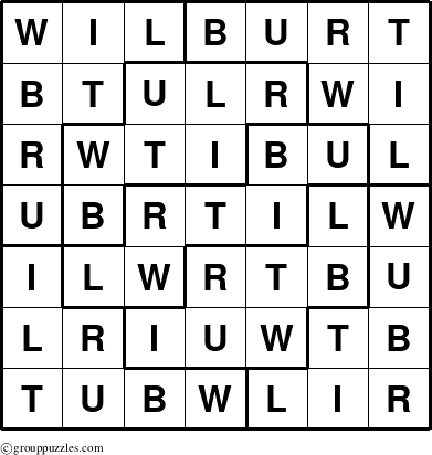 The grouppuzzles.com Answer grid for the Wilburt puzzle for 