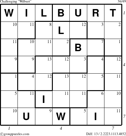 The grouppuzzles.com Challenging Wilburt puzzle for  with all 13 steps marked
