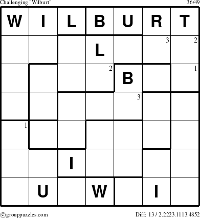The grouppuzzles.com Challenging Wilburt puzzle for  with the first 3 steps marked