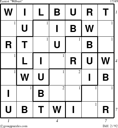 The grouppuzzles.com Easiest Wilburt puzzle for  with all 2 steps marked
