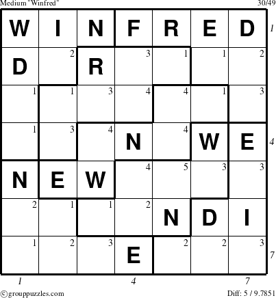 The grouppuzzles.com Medium Winfred puzzle for  with all 5 steps marked