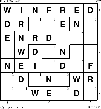 The grouppuzzles.com Easiest Winfred puzzle for  with all 2 steps marked