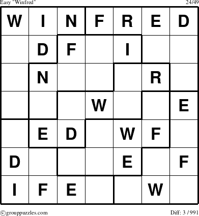 The grouppuzzles.com Easy Winfred puzzle for 
