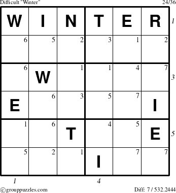 The grouppuzzles.com Difficult Winter puzzle for  with all 7 steps marked