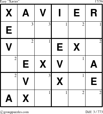 The grouppuzzles.com Easy Xavier puzzle for  with the first 3 steps marked