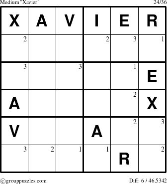 The grouppuzzles.com Medium Xavier puzzle for  with the first 3 steps marked