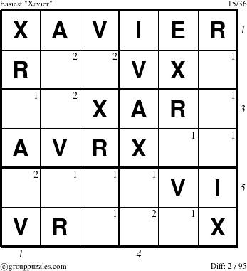 The grouppuzzles.com Easiest Xavier puzzle for  with all 2 steps marked