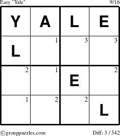 The grouppuzzles.com Easy Yale puzzle for  with the first 3 steps marked