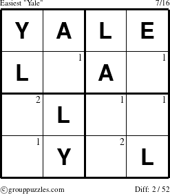 The grouppuzzles.com Easiest Yale puzzle for  with the first 2 steps marked