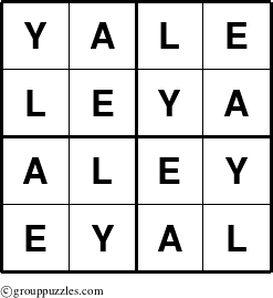 The grouppuzzles.com Answer grid for the Yale puzzle for 