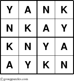 The grouppuzzles.com Answer grid for the Yank puzzle for 
