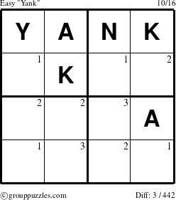 The grouppuzzles.com Easy Yank puzzle for  with the first 3 steps marked