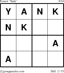 The grouppuzzles.com Easiest Yank puzzle for 