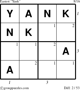 The grouppuzzles.com Easiest Yank puzzle for  with all 2 steps marked