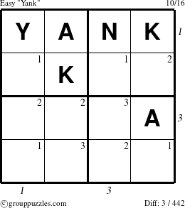 The grouppuzzles.com Easy Yank puzzle for  with all 3 steps marked