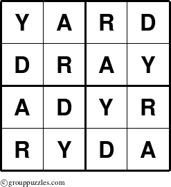 The grouppuzzles.com Answer grid for the Yard puzzle for 