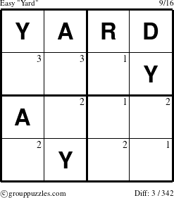 The grouppuzzles.com Easy Yard puzzle for  with the first 3 steps marked