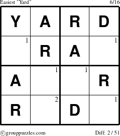 The grouppuzzles.com Easiest Yard puzzle for  with the first 2 steps marked
