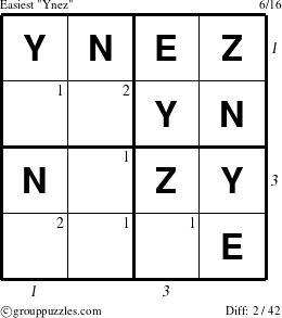The grouppuzzles.com Easiest Ynez puzzle for  with all 2 steps marked