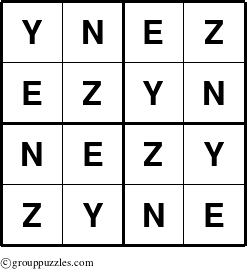 The grouppuzzles.com Answer grid for the Ynez puzzle for 