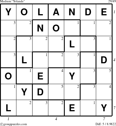 The grouppuzzles.com Medium Yolande puzzle for  with all 5 steps marked