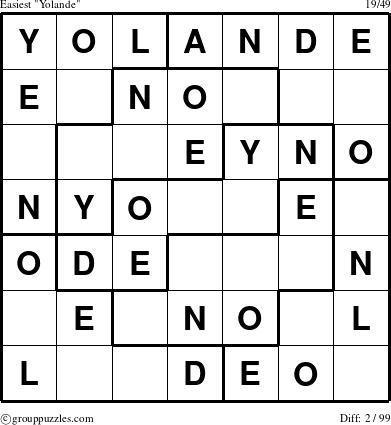 The grouppuzzles.com Easiest Yolande puzzle for 