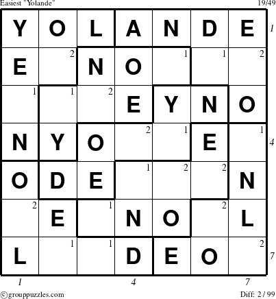 The grouppuzzles.com Easiest Yolande puzzle for  with all 2 steps marked
