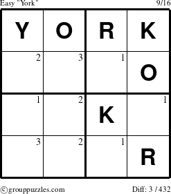 The grouppuzzles.com Easy York puzzle for  with the first 3 steps marked