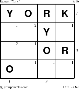 The grouppuzzles.com Easiest York puzzle for  with all 2 steps marked