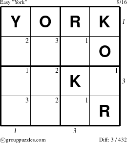 The grouppuzzles.com Easy York puzzle for  with all 3 steps marked
