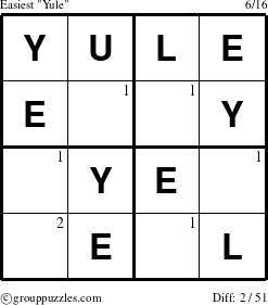 The grouppuzzles.com Easiest Yule puzzle for  with the first 2 steps marked