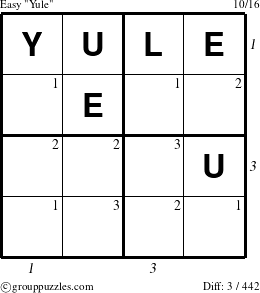 The grouppuzzles.com Easy Yule puzzle for  with all 3 steps marked