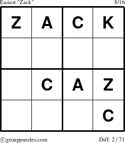 The grouppuzzles.com Easiest Zack puzzle for 