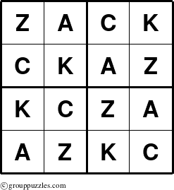 The grouppuzzles.com Answer grid for the Zack puzzle for 