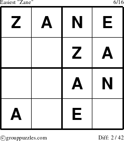 The grouppuzzles.com Easiest Zane puzzle for 