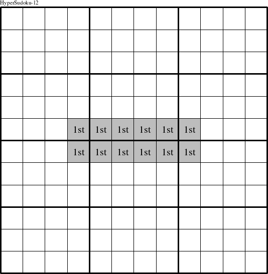 The 6x2 center elements are a group and are marked with '1st' in this HyperSudoku-12 figure.