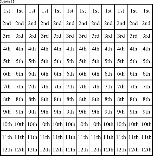 Each row is a group numbered as shown in this Sudoku-12 figure.
