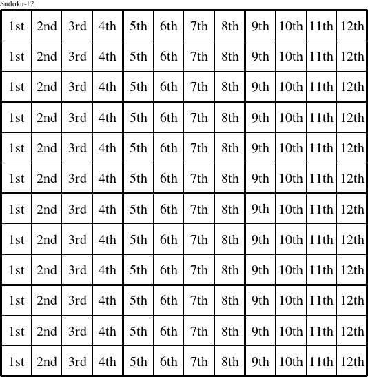 Each column is a group numbered as shown in this Sudoku-12 figure.