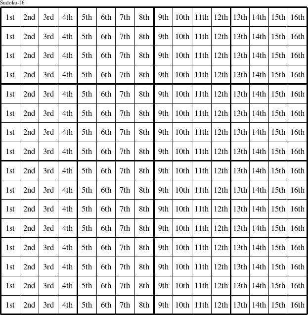 Each column is a group numbered as shown in this Sudoku-16 figure.