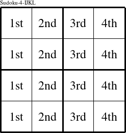 Each column is a group numbered as shown in this Sudoku-4-IJKL figure.