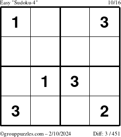 The grouppuzzles.com Easy Sudoku-4 puzzle for Saturday February 10, 2024